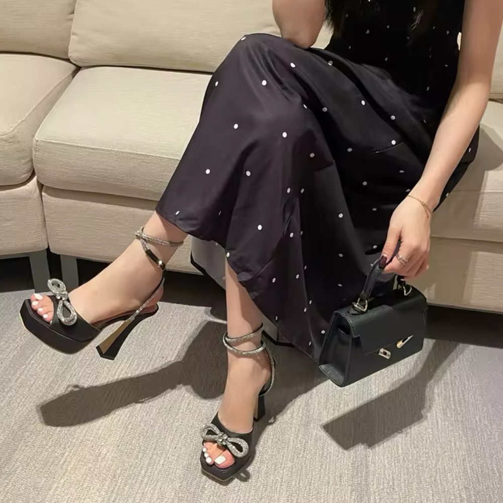 Black and White Strappy Sandals with Heel